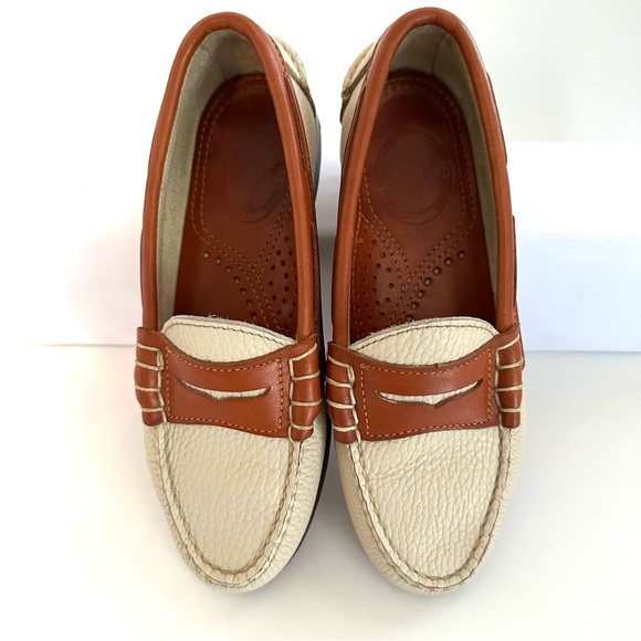 VTG RARE DOONEY & BOURKE 90s Y2K AWL CREAM/BRITISH TAN SLIP-ON PENNY LOAFERS Sz5 - Picture 2 of 15
